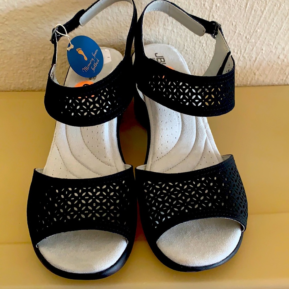 JBU memory foam black wedges . Never wore